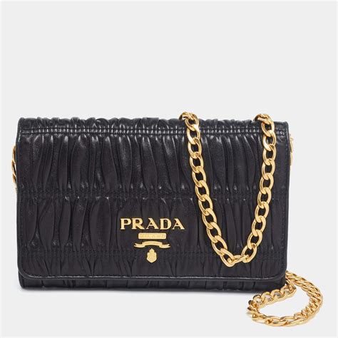 PRADA Nappa Gaufre Wallet On Chain Black 